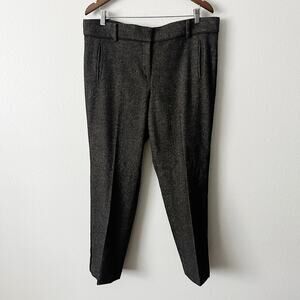 Ann Taylor Wool Tweed Dark Brown Silk Trim Slim Leg Pants Women’s Size 14